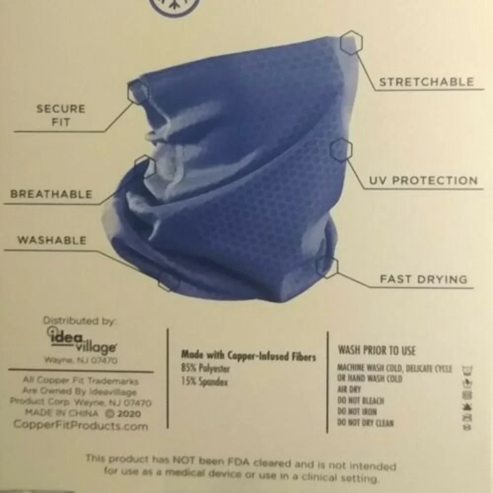 Copper Fit Guardwell Face Protector Breathable Secure Mask Blue Youth 8+